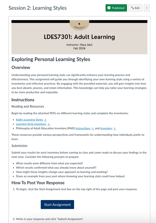Exploring learning styles assignment