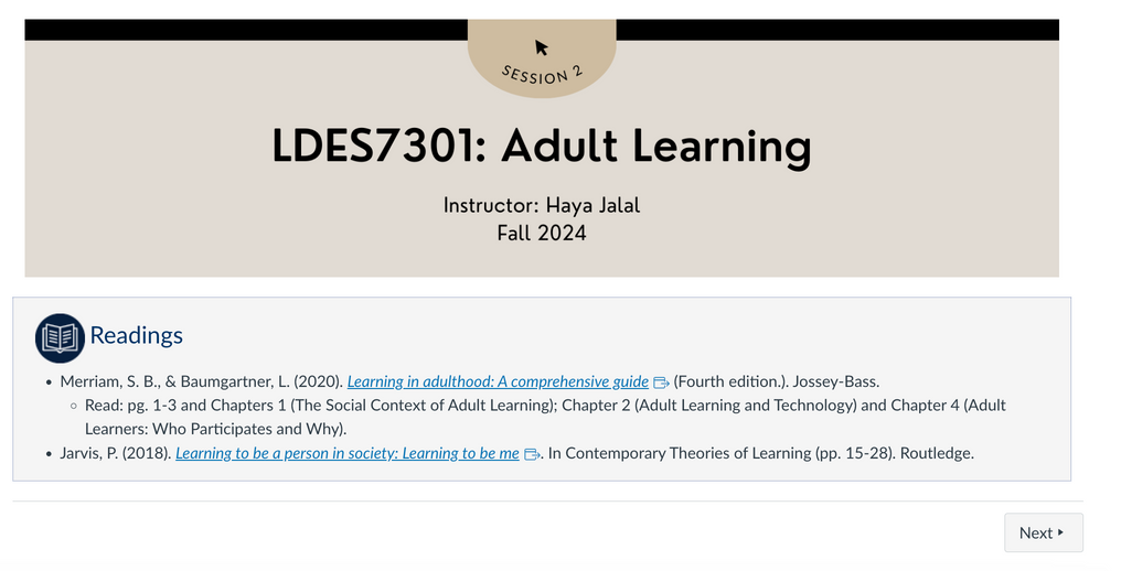 Reading page in course module